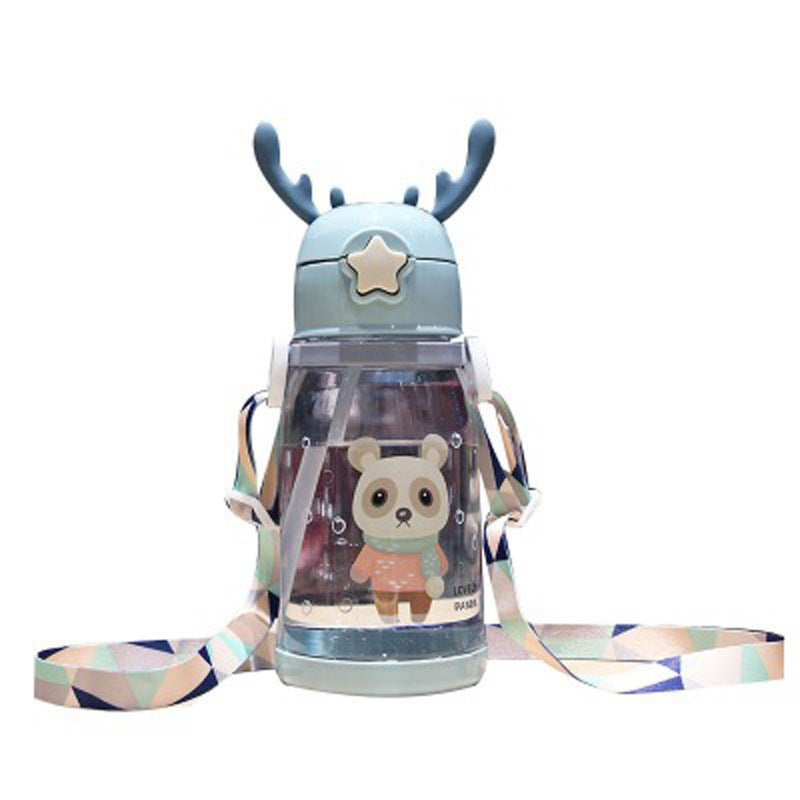 Children's Water Cup Kindergarten Primary School Baby Drop-resistant Cup Cute Girl's Antlers Water Pot Bag Straw Coke Bottle