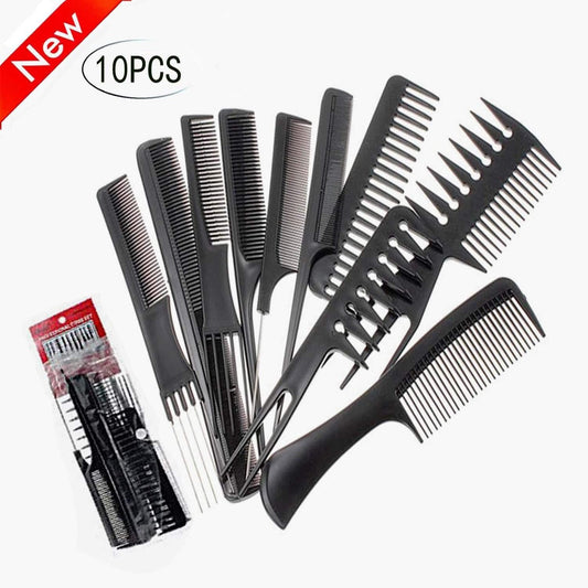 10 Pcs Hair Comb Set Detangler and Styling Tools in Black Plastic